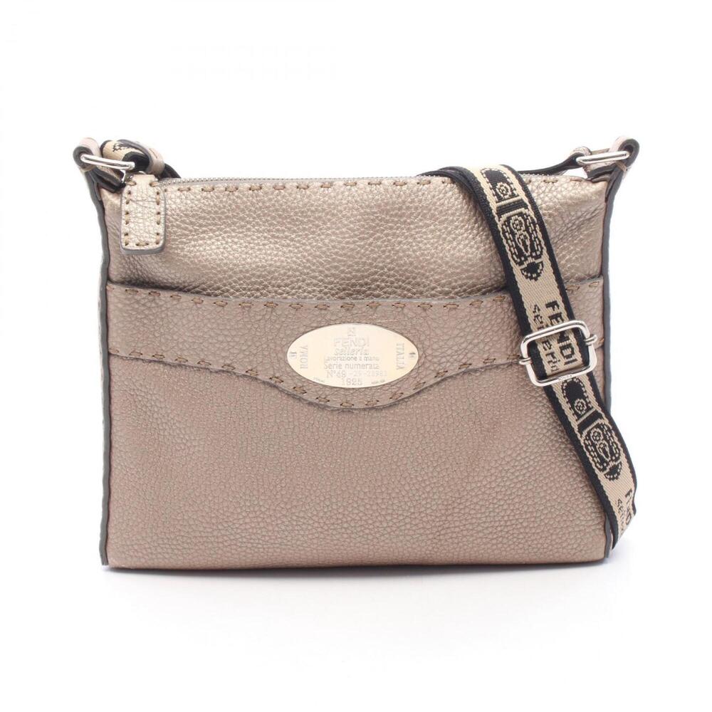 Fendi Selleria Metallic Shoulder Bag/Handbag, Leather, Women's, Beige (8BT092)